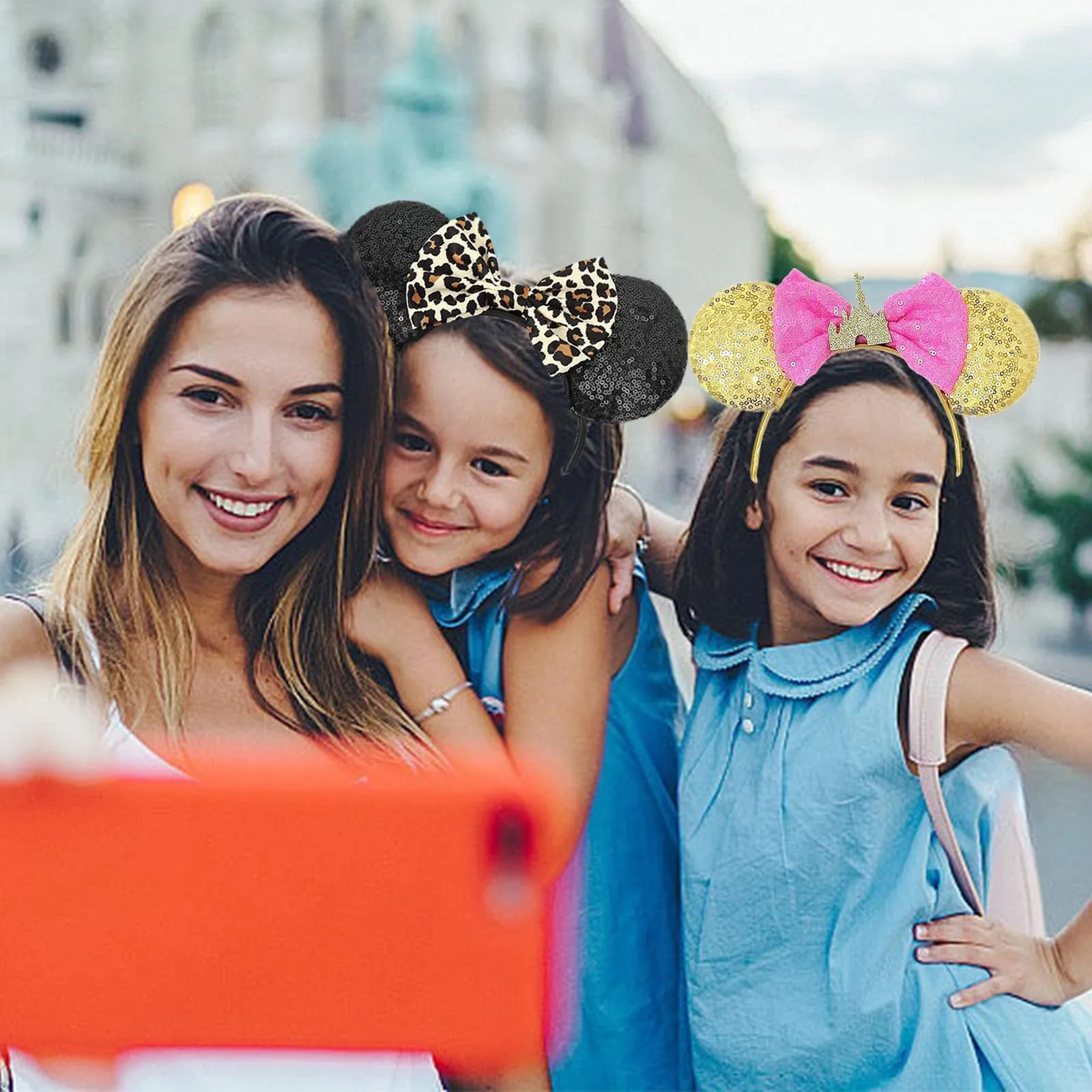ASHONE Mouse Ears Headbands for Women Groups Mouse Ears Shiny Bows for Birthday Themed Events Accessories Party (Leopard, 1 Count (Pack of 1))