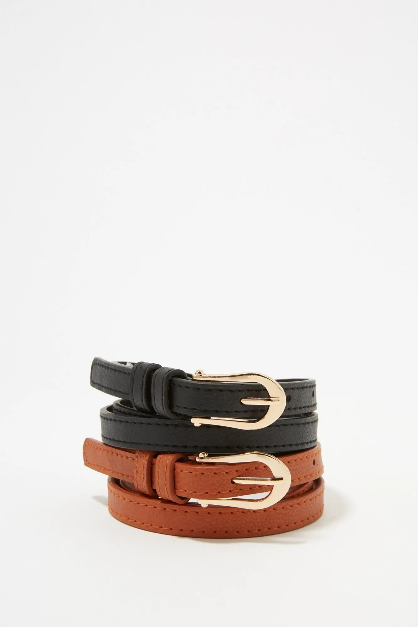Assorted Faux-Leather Thin Belt Set (2 PC)