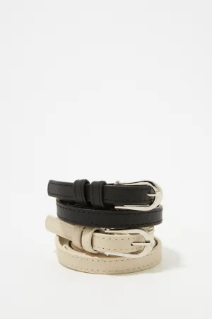 Assorted Faux-Leather Thin Belt Set (2 PC)