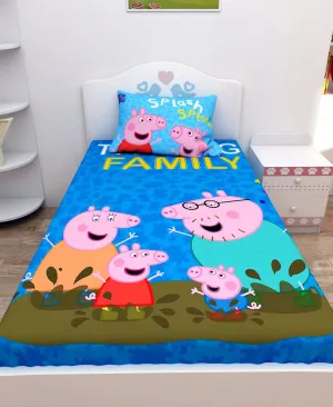 Athom Living Family Peppa Pig Digital Printed Cotton Kids Single Bedsheet 147x223 cm with Pillow Cover-PEP-03-243-S