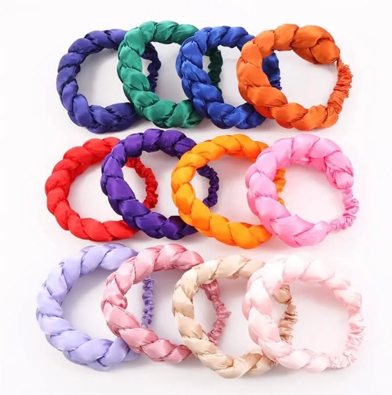 Attractive Satin Twist Braids Hair Tie Headbands for Women Hair Accessories Elastic Hair Bands Ladies Turban Bandage Headwear