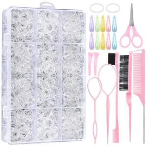 Auroray 2200 Pcs Clear Hair Ties, Hair Loop Styling Tool Set with Hair Tie Cutter, Elastic Hair Accessories for Toddler Baby Girl Women