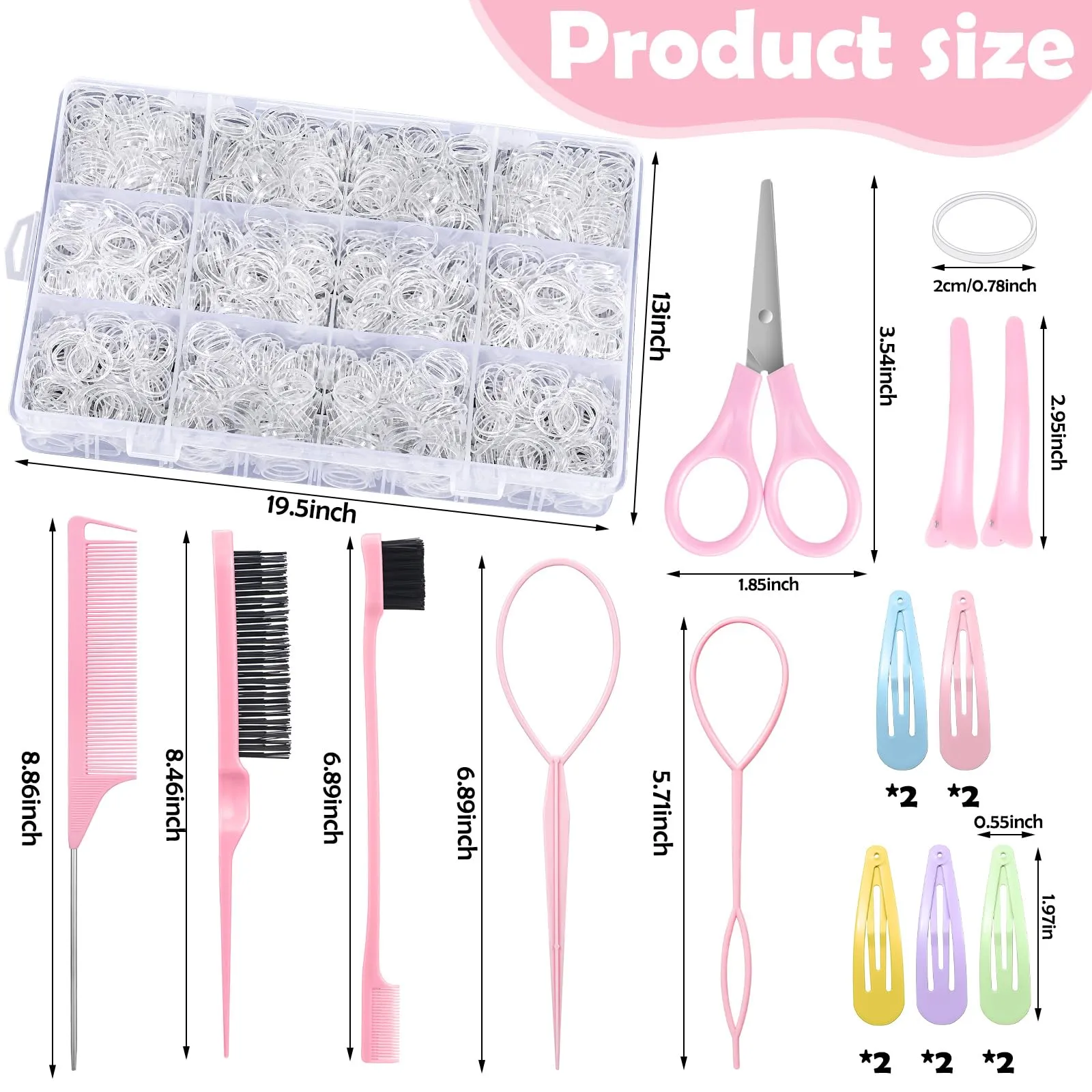 Auroray 2200 Pcs Clear Hair Ties, Hair Loop Styling Tool Set with Hair Tie Cutter, Elastic Hair Accessories for Toddler Baby Girl Women