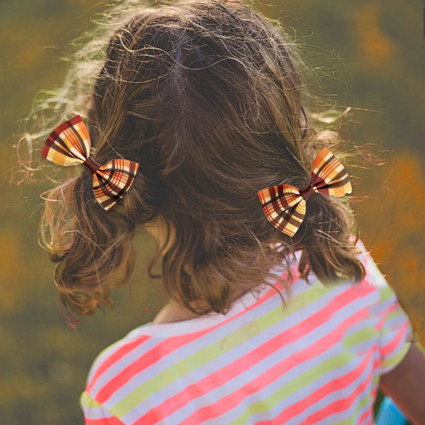 Autumn Bow Hair Clips for Toddler Baby Girls - 3Pcs Orange Plaid Fall Hair Bow Alligator Clips Barrettes Bow Thanksgiving Grosgrain Hairgrips Headwear Autumn Hair Accessories for Kids Girls Gifts