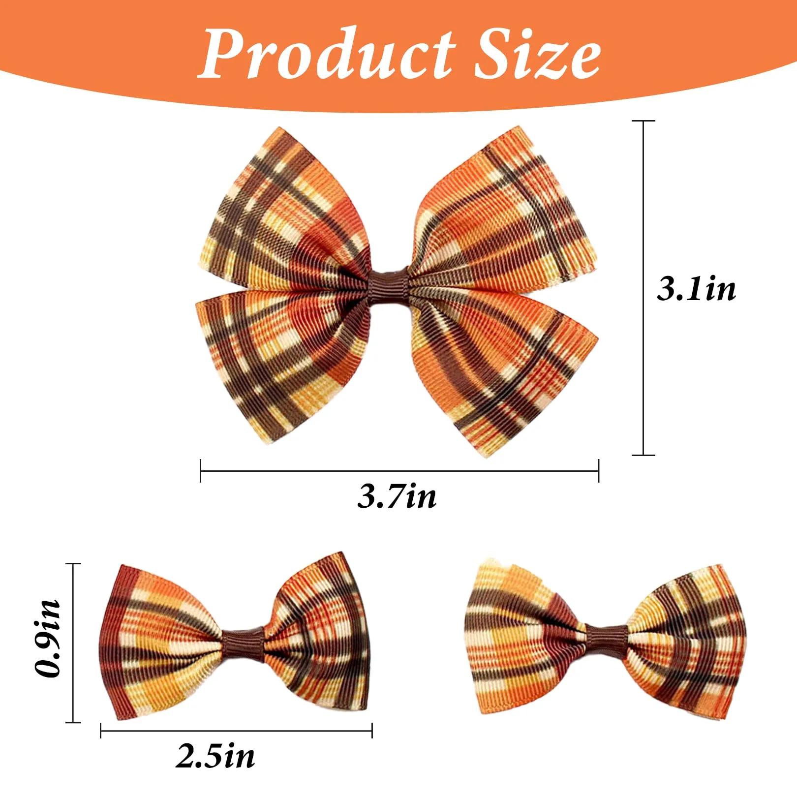 Autumn Bow Hair Clips for Toddler Baby Girls - 3Pcs Orange Plaid Fall Hair Bow Alligator Clips Barrettes Bow Thanksgiving Grosgrain Hairgrips Headwear Autumn Hair Accessories for Kids Girls Gifts