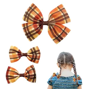 Autumn Bow Hair Clips for Toddler Baby Girls - 3Pcs Orange Plaid Fall Hair Bow Alligator Clips Barrettes Bow Thanksgiving Grosgrain Hairgrips Headwear Autumn Hair Accessories for Kids Girls Gifts