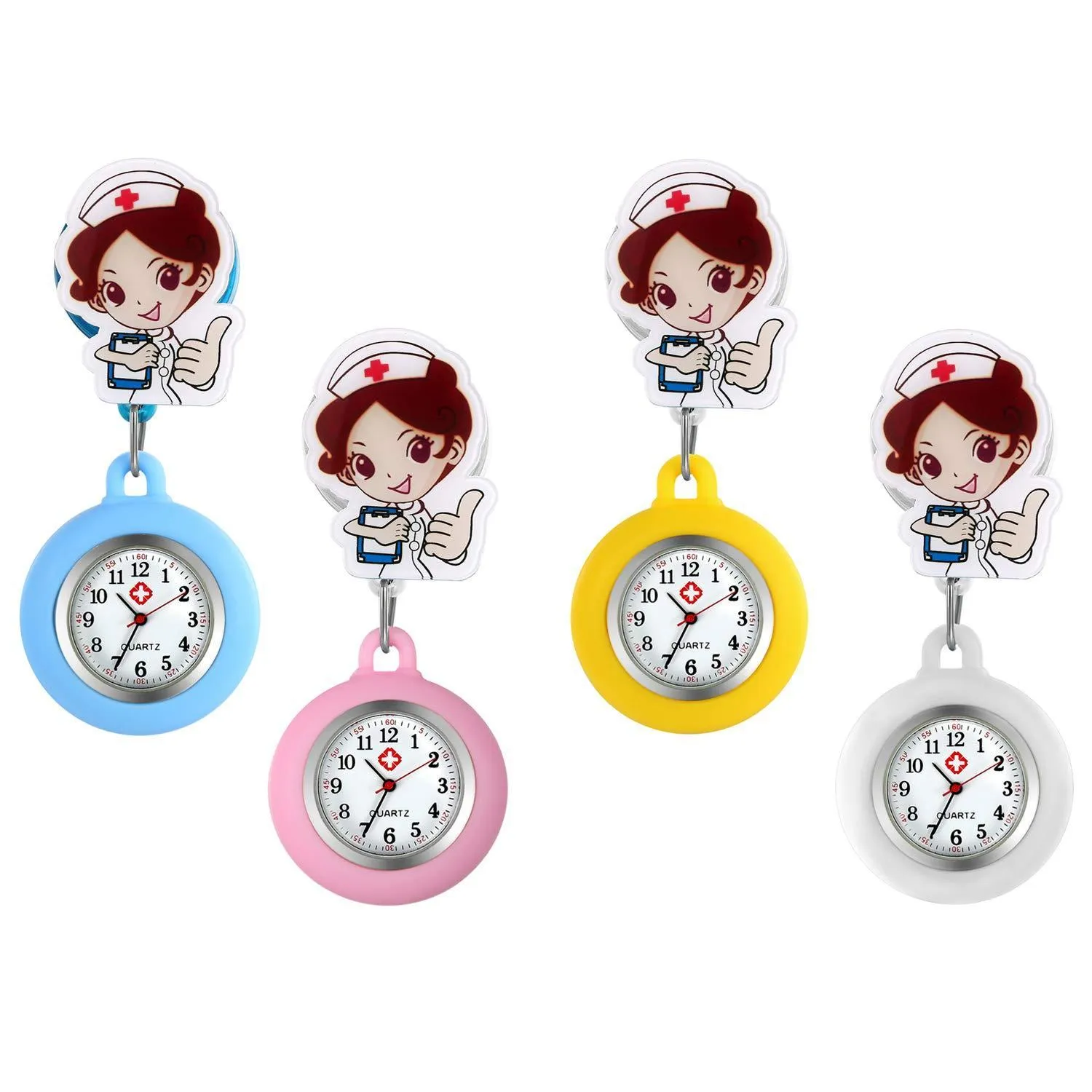 AVANER Retractable Nurse Watches Clip-on Hanging Fob Watches Cute Cartoon Pattern Lapel Watches for Nurses Doctors with Silicone Cover Pink-2