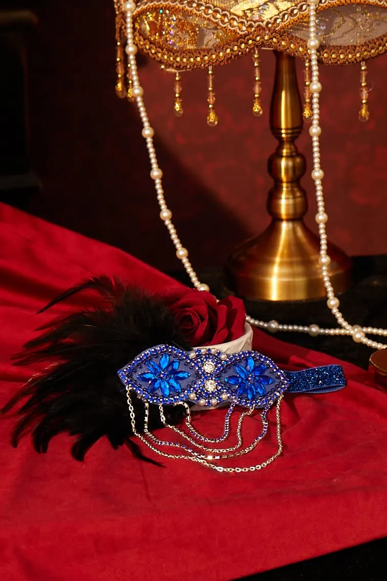 BABEYOND 1920s Flapper Headband 20s Great Gatsby Headpiece Black Feather Headband 1920s Flapper Gatsby Hair Accessories (Blue)