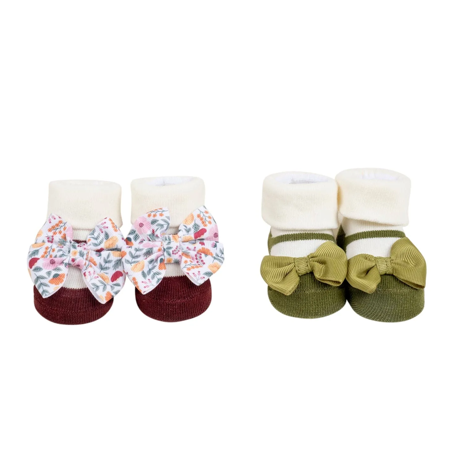 Baby Moo Fall Botanical Infant Girl 4-Piece Gift Hairband And Socks Set - Green