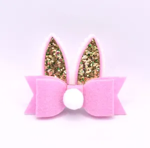 Baby Pink & Gold Bunny Ears Bow Hair Clip