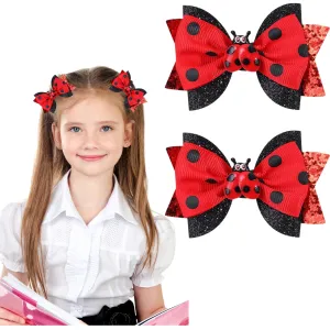 Back to School Hair Barrettes for Thick Hair Sparkly Ribbon Dot Red Hair Bows Fashion Hair Clips for First Day of School Teacher Outfits for Women Cute Summer Hair Accessories Hair Decorations 2Pcs