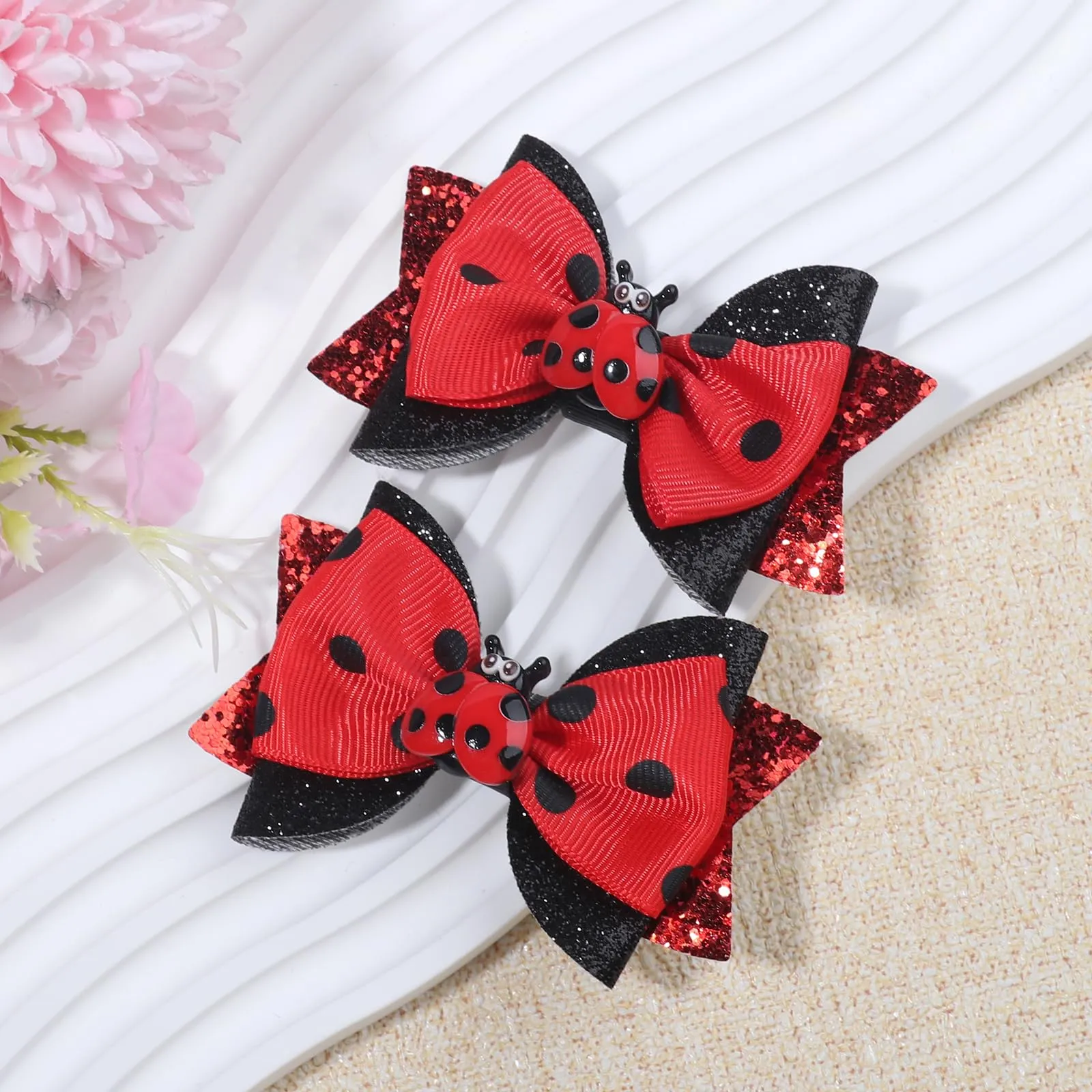 Back to School Hair Barrettes for Thick Hair Sparkly Ribbon Dot Red Hair Bows Fashion Hair Clips for First Day of School Teacher Outfits for Women Cute Summer Hair Accessories Hair Decorations 2Pcs