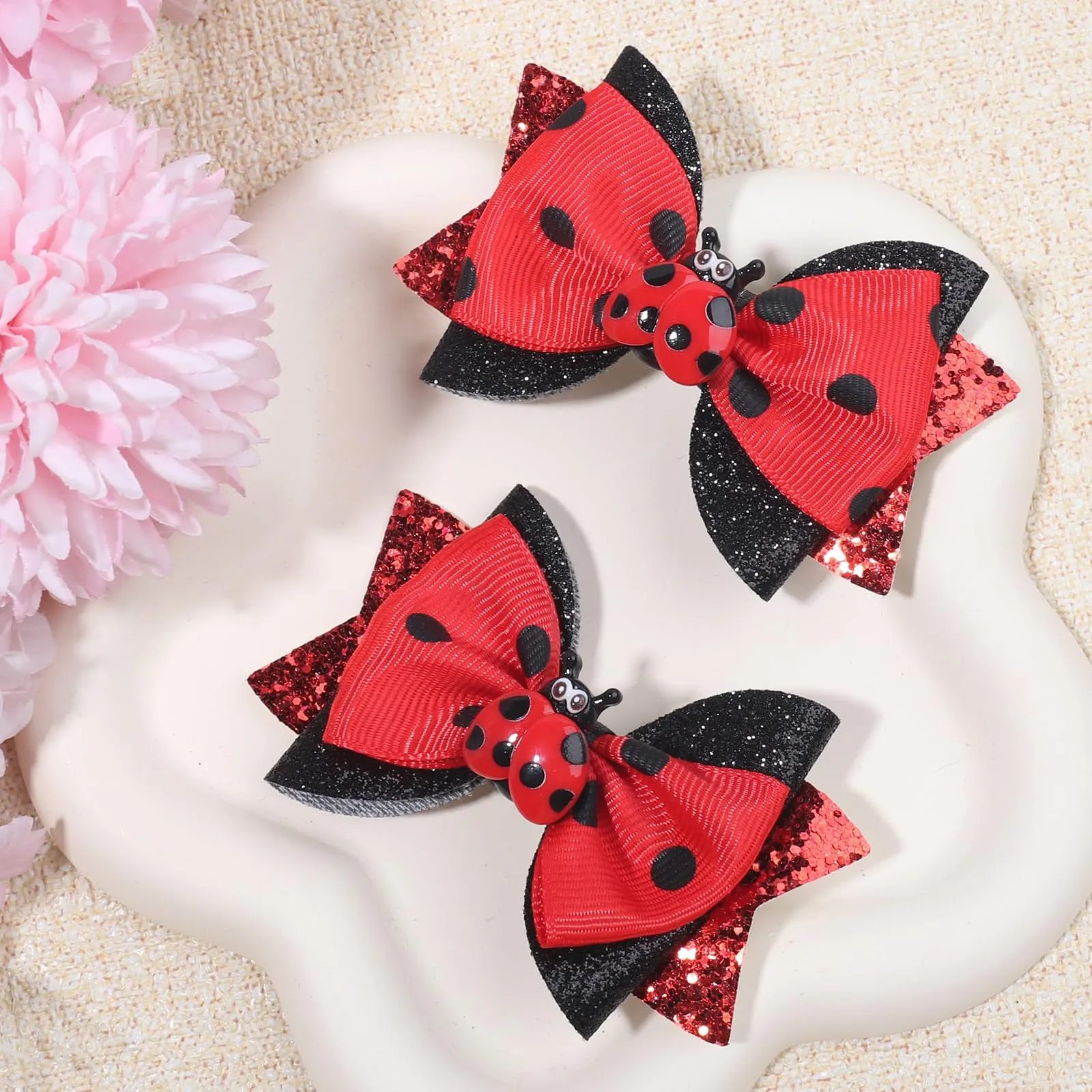 Back to School Hair Barrettes for Thick Hair Sparkly Ribbon Dot Red Hair Bows Fashion Hair Clips for First Day of School Teacher Outfits for Women Cute Summer Hair Accessories Hair Decorations 2Pcs