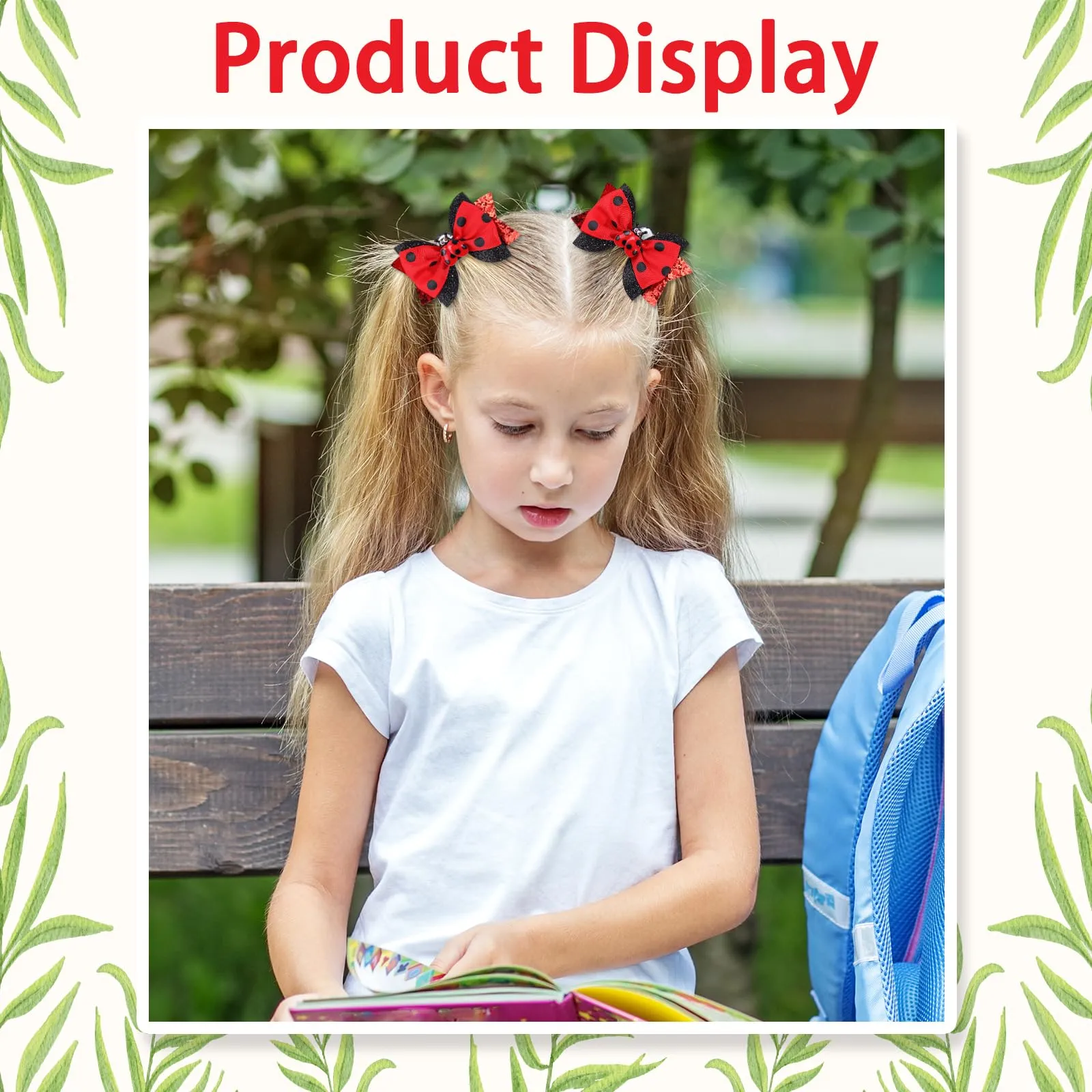 Back to School Hair Barrettes for Thick Hair Sparkly Ribbon Dot Red Hair Bows Fashion Hair Clips for First Day of School Teacher Outfits for Women Cute Summer Hair Accessories Hair Decorations 2Pcs