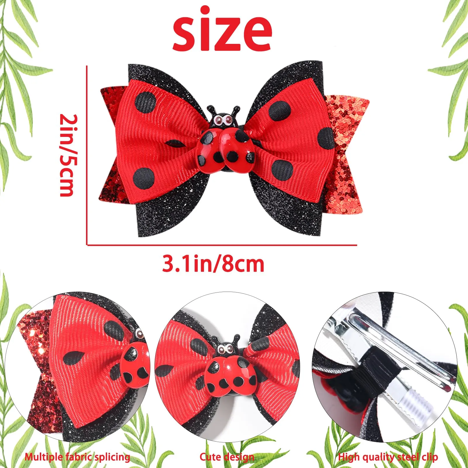 Back to School Hair Barrettes for Thick Hair Sparkly Ribbon Dot Red Hair Bows Fashion Hair Clips for First Day of School Teacher Outfits for Women Cute Summer Hair Accessories Hair Decorations 2Pcs