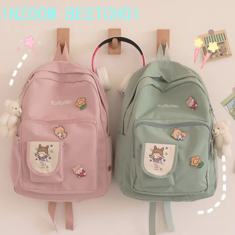 Backpacks Women Cartoon Printed Sweet Kawaii Large Capacity Students Bag Preppy Fashion Womens Korean Style Backpack Travel Bags
