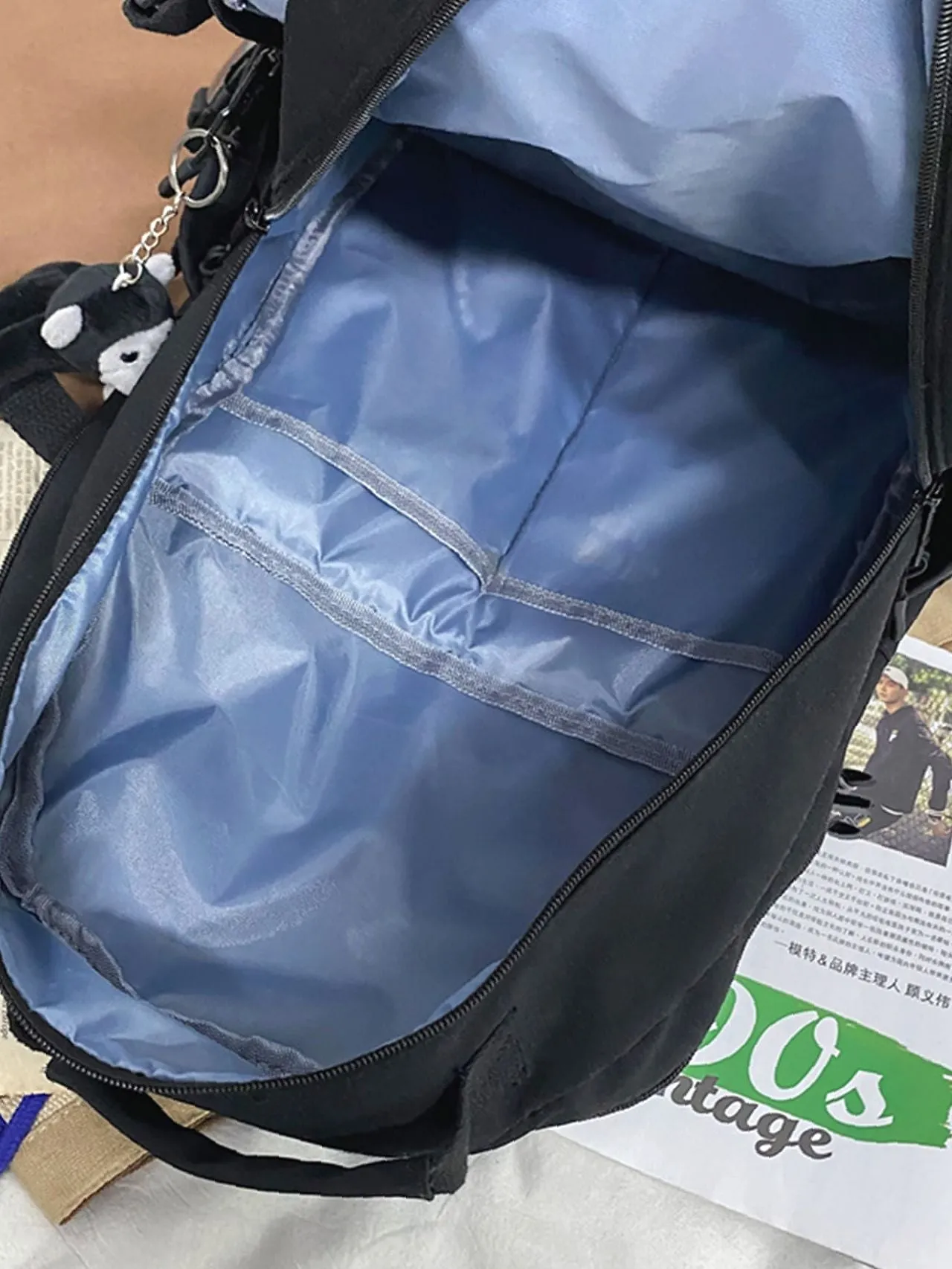 Bag For Love  Letter Patch Decor Functional Backpack with Cartoon Bag Charm   Women Backpacks