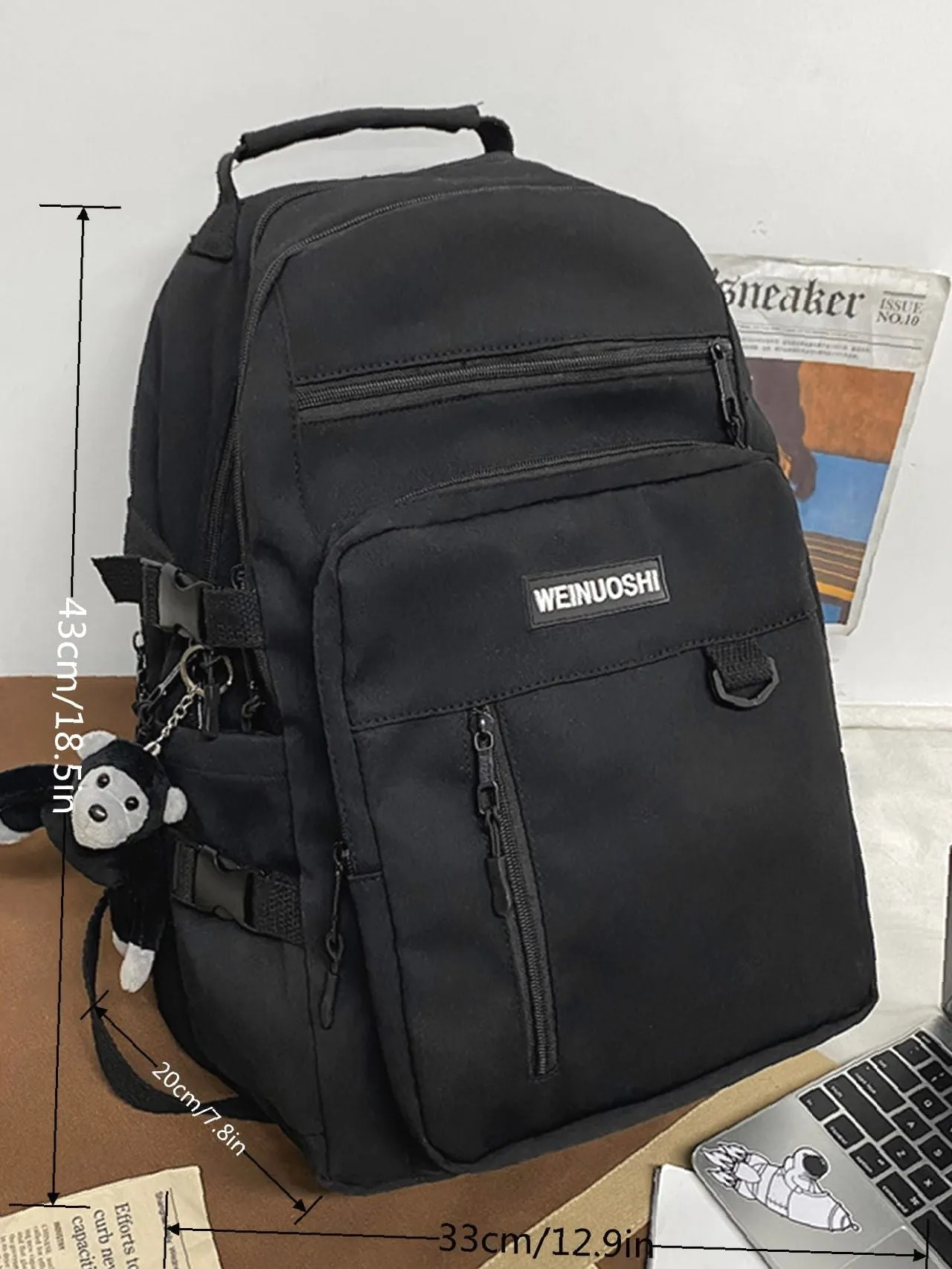 Bag For Love  Letter Patch Decor Functional Backpack with Cartoon Bag Charm   Women Backpacks