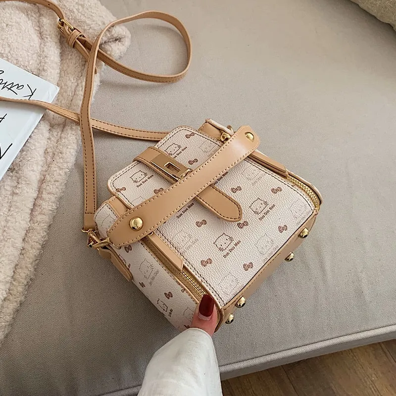 Bags For Women 2021 Newest Luxury Handbags Trendy Leather Bucket Bag Ladies Cat Bow-Knot Pattern Messenger Shoulder Bag Hot Sale