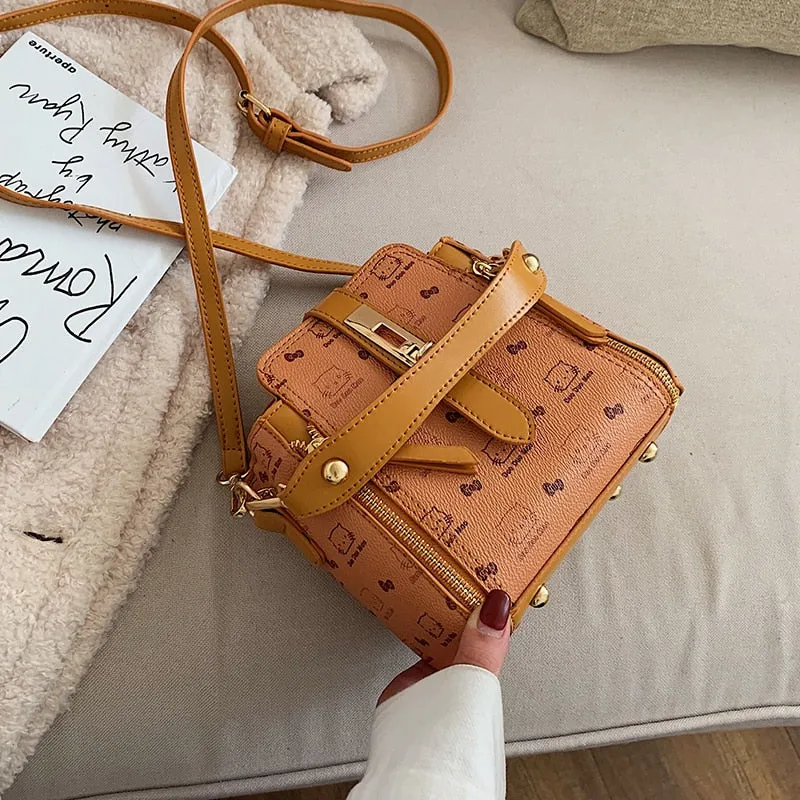 Bags For Women 2021 Newest Luxury Handbags Trendy Leather Bucket Bag Ladies Cat Bow-Knot Pattern Messenger Shoulder Bag Hot Sale