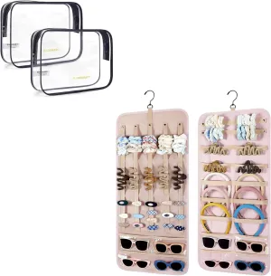 BAGSMART Hanging Jewelry Organizer Claw Clip Holder for Headbands, Sunglasses, Hair Clips, Claw Clip & Clear Toiletry Bag, 2 Pack TSA Approved Travel Toiletry Bag Water Repellent Makeup Cosmetic Bag