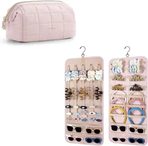 BAGSMART Hanging Jewelry Organizer Claw Clip Holder for Headbands, Sunglasses, Hair Clips, Claw Clips & Makeup Bag Travel Toiletry