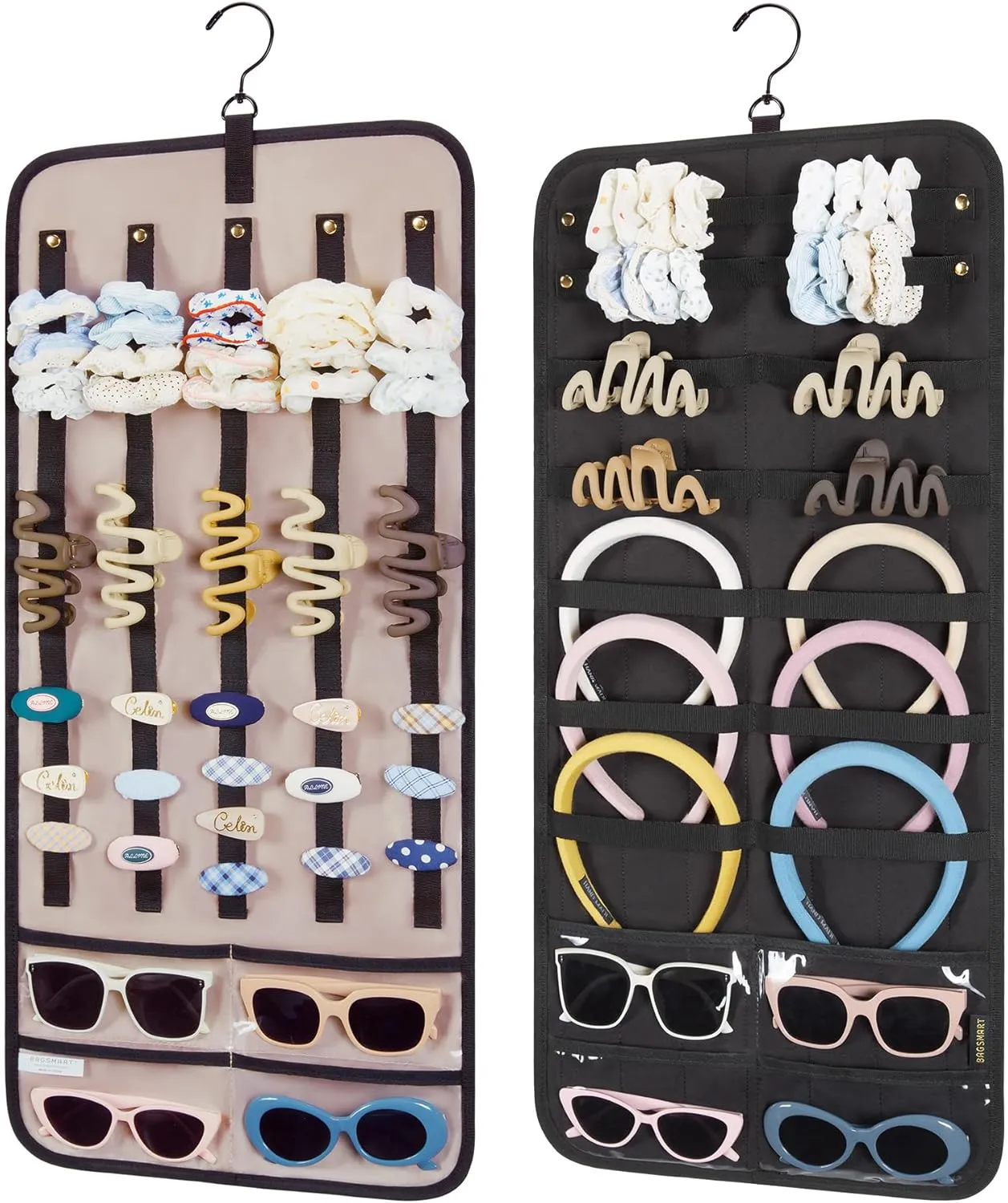 BAGSMART Hanging Jewelry Organizer Claw Clip Holder for Headbands, Sunglasses, Hair Clips, Claw Clips Double-Sided on Closet, Wall, Door, 1 piece, Large-Black