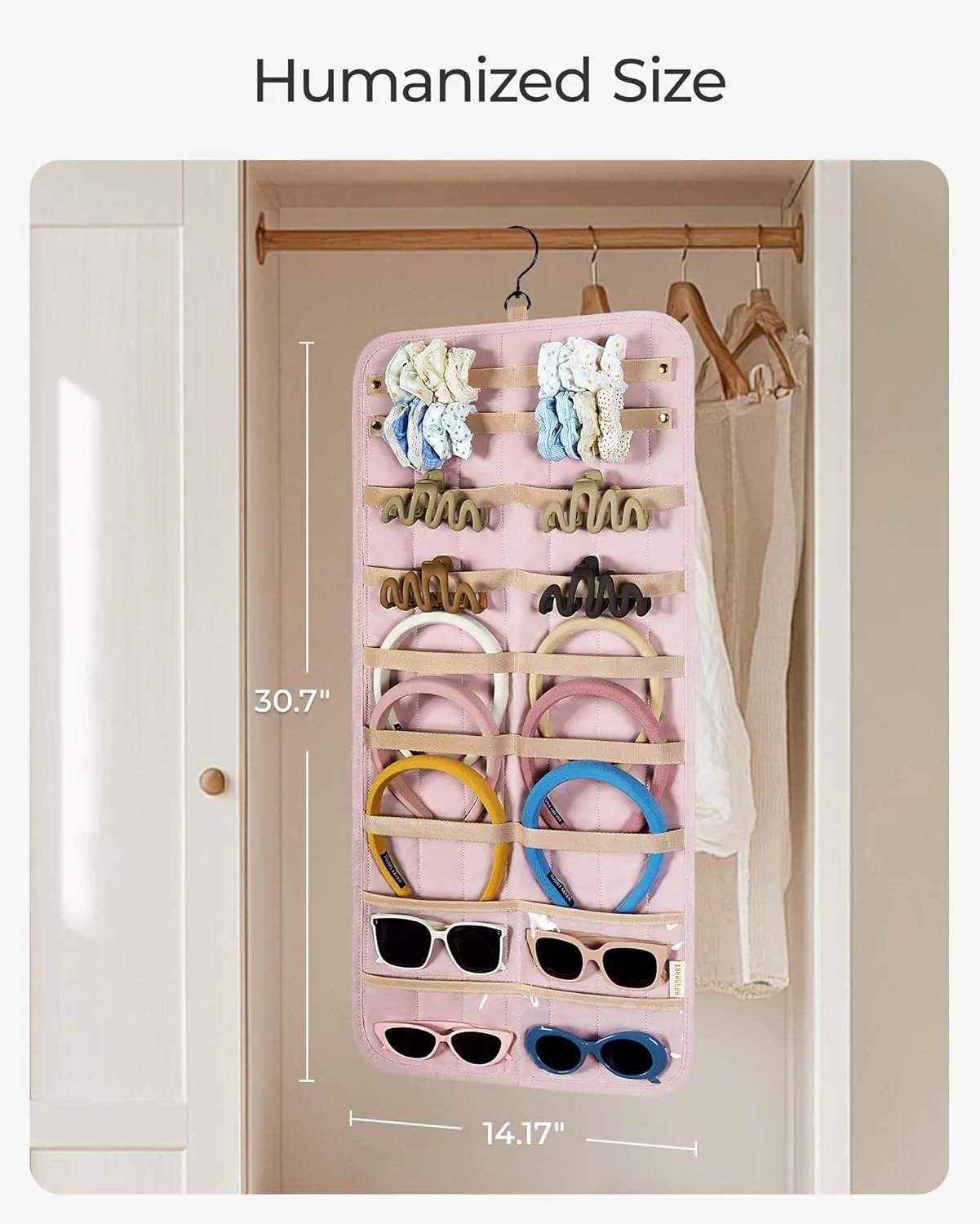 BAGSMART Hanging Jewelry Organizer Claw Clip Holder for Headbands, Sunglasses, Hair Clips, Claw Clips Double-Sided on Closet, Wall, Door, 1 piece, Large-Black