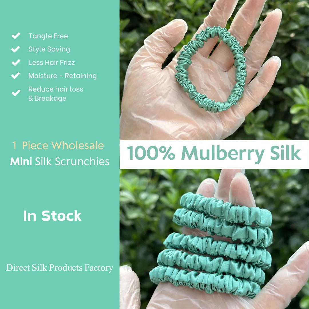 Bamboo Green silk scrunchies mini
