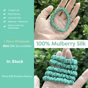 Bamboo Green silk scrunchies mini