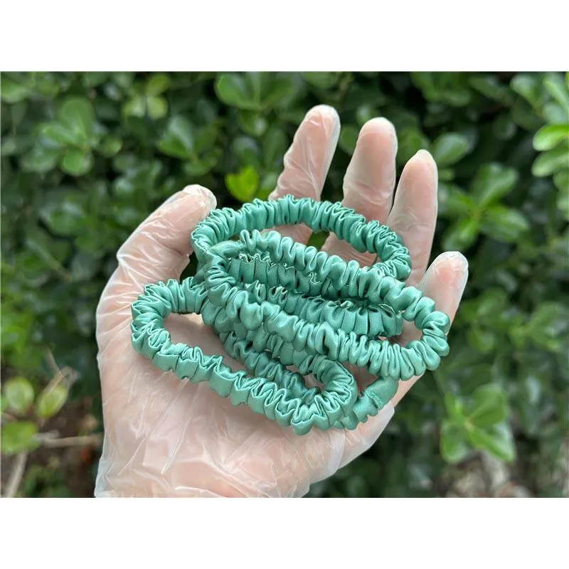 Bamboo Green silk scrunchies mini