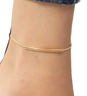 Bar Chain Anklet, Sterling Silver Rectangle Bar Ankle, Unique Anklet, Charming Anklet, Minimalist jewelry (10.5, White Gold Plated)