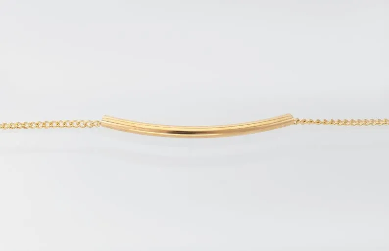 Bar Chain Anklet, Sterling Silver Rectangle Bar Ankle, Unique Anklet, Charming Anklet, Minimalist jewelry (10.5, White Gold Plated)