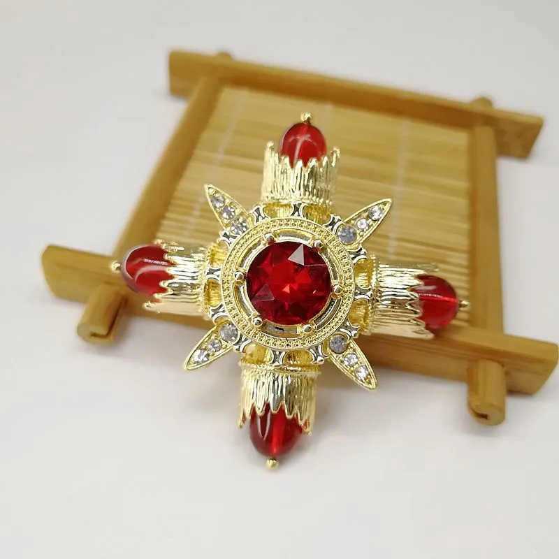 Baroque Red Rhinestone Cross Brooch Pin Metal Big Brooches for Women