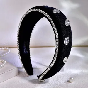 Baroque Style Black Headband for Women, Non-slip Rhinestone Wide Head Piece, Thick Velvet Headband for Daily Hair Accessories