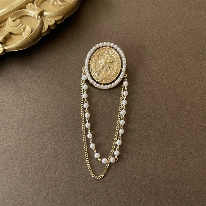 Baroque Style Women Classic Sun Chains Cross Badges Brooches