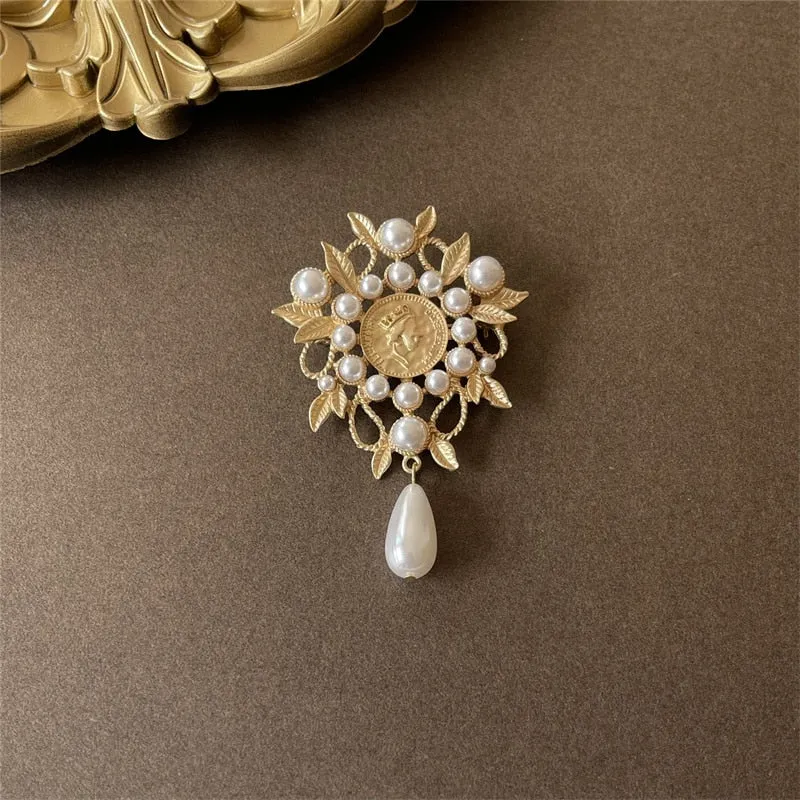 Baroque Style Women Classic Sun Chains Cross Badges Brooches