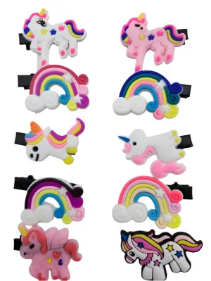 Barrettes  Hair Clips Pink Unicorns Rainbow 10Pc Children's    RAZCBPU