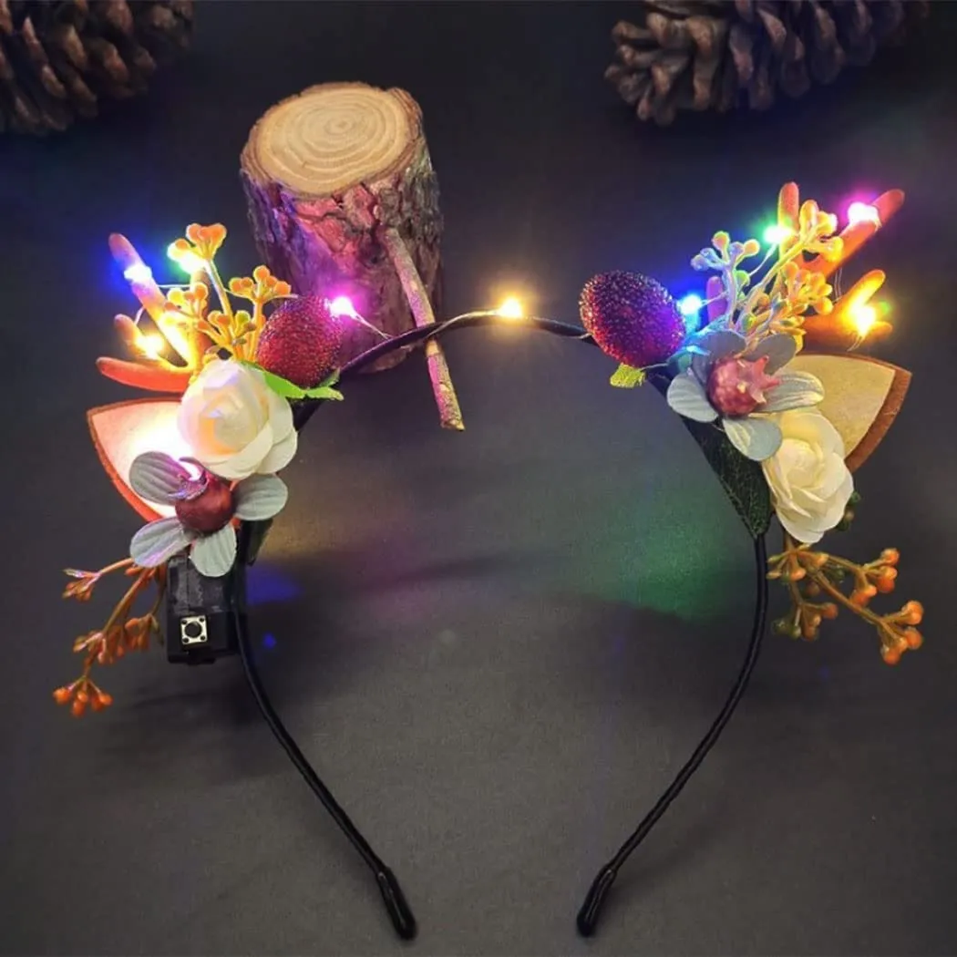BARTOSI Light Up Christmas Headband Reindeer Antlers Hair Band LED Xmas Hair Hoop Holiday Party Festival Hair Accessories for Women and Girls