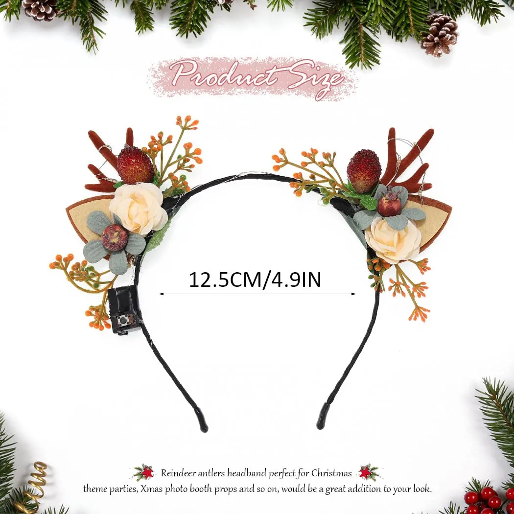 BARTOSI Light Up Christmas Headband Reindeer Antlers Hair Band LED Xmas Hair Hoop Holiday Party Festival Hair Accessories for Women and Girls