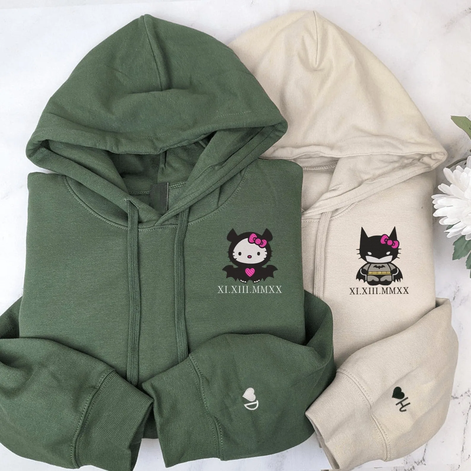 Bat-Themed Cartoon Couple Hoodies – Custom Cute Superhero Sweatshirts for Couples
