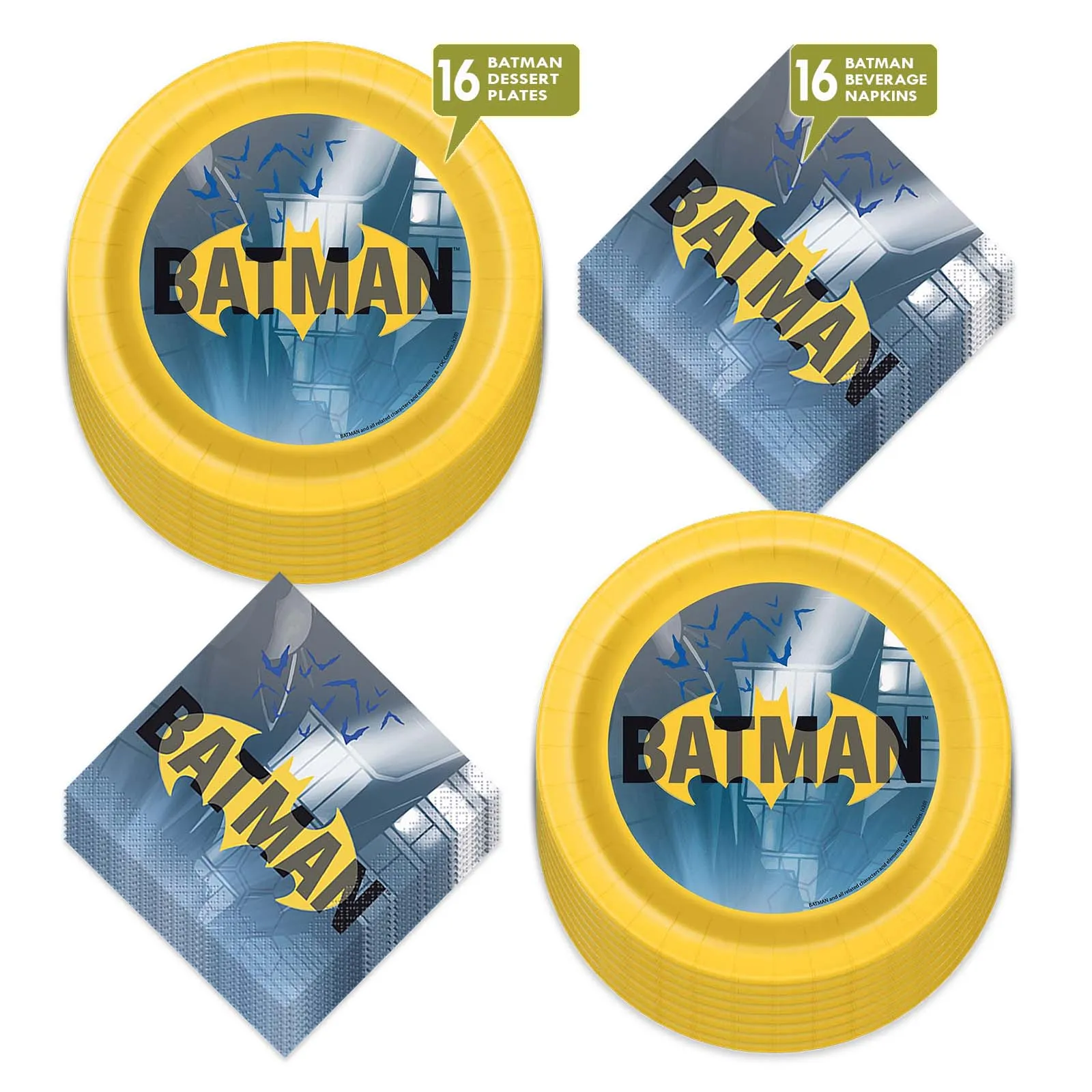 Batman Party Supplies - Batman Superhero Paper Dessert Plates and Beverage Napkins (Serves 16)