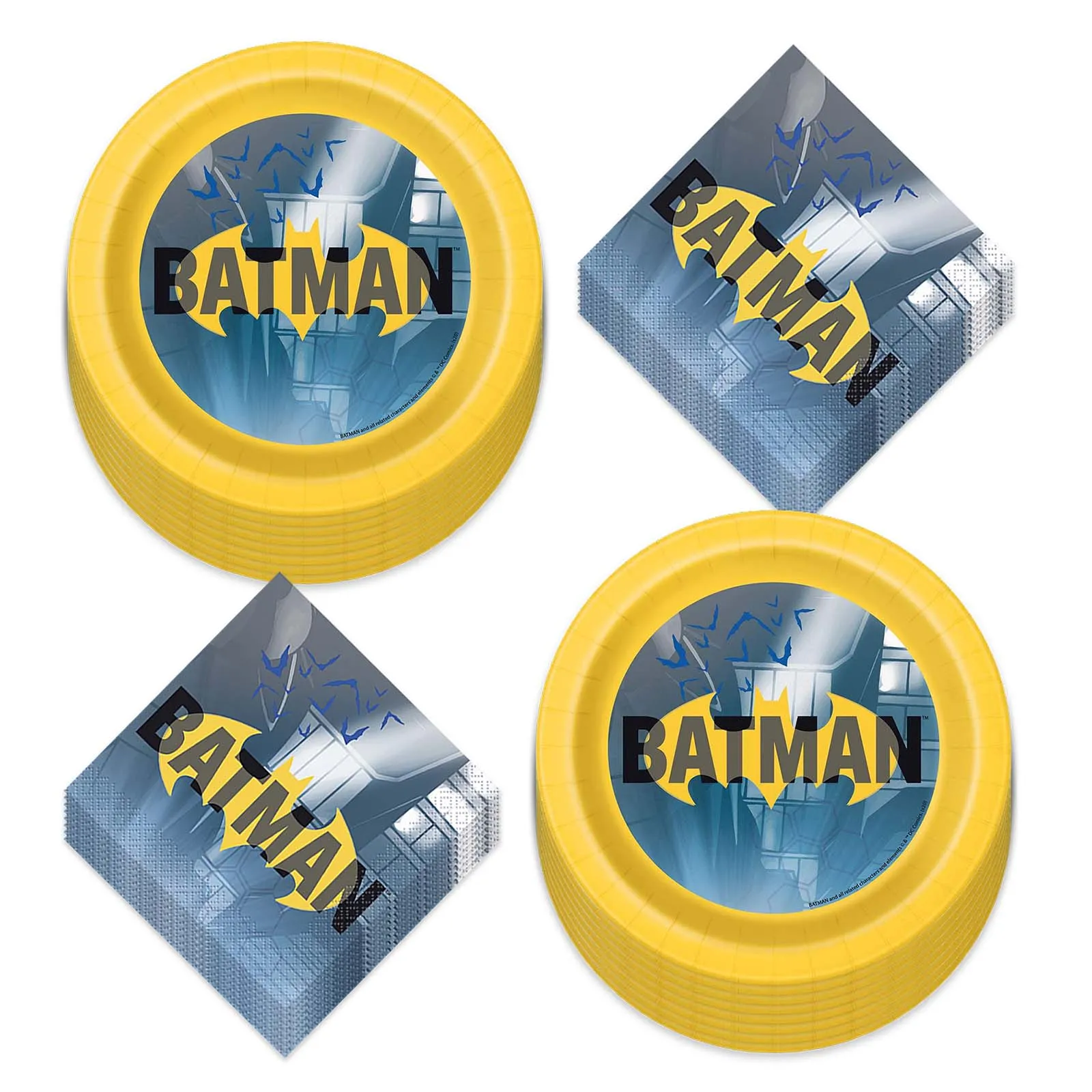 Batman Party Supplies - Batman Superhero Paper Dessert Plates and Beverage Napkins (Serves 16)