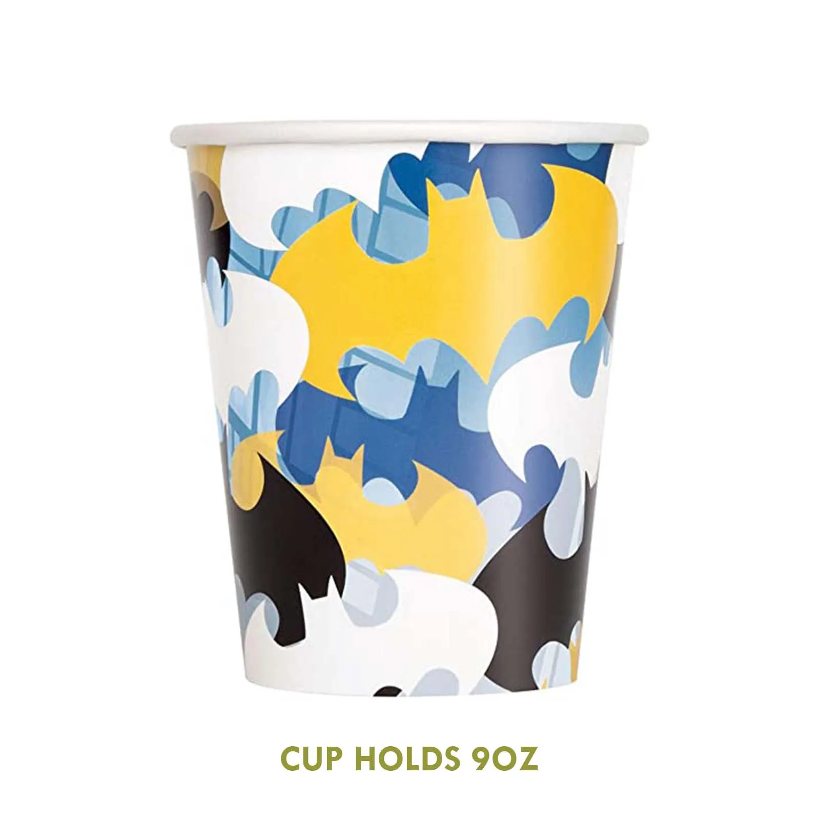 Batman Party Supplies - Batman Superhero Paper Dessert Plates, Napkins, Cups, Table Cover, and Balloons (Serves 16)