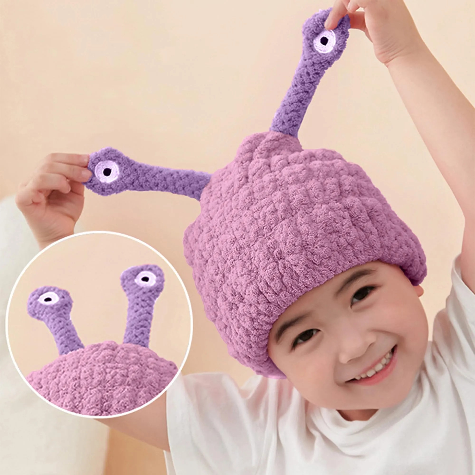 BATTILO PTY Microfiber Hair Drying Towels for Kids,Cute Funny Drying Towel Wrap, Rapid Absorbent Hair Drying Cap Hair Dry Hat Cap for Curly Long & Wet Hair (Purple)