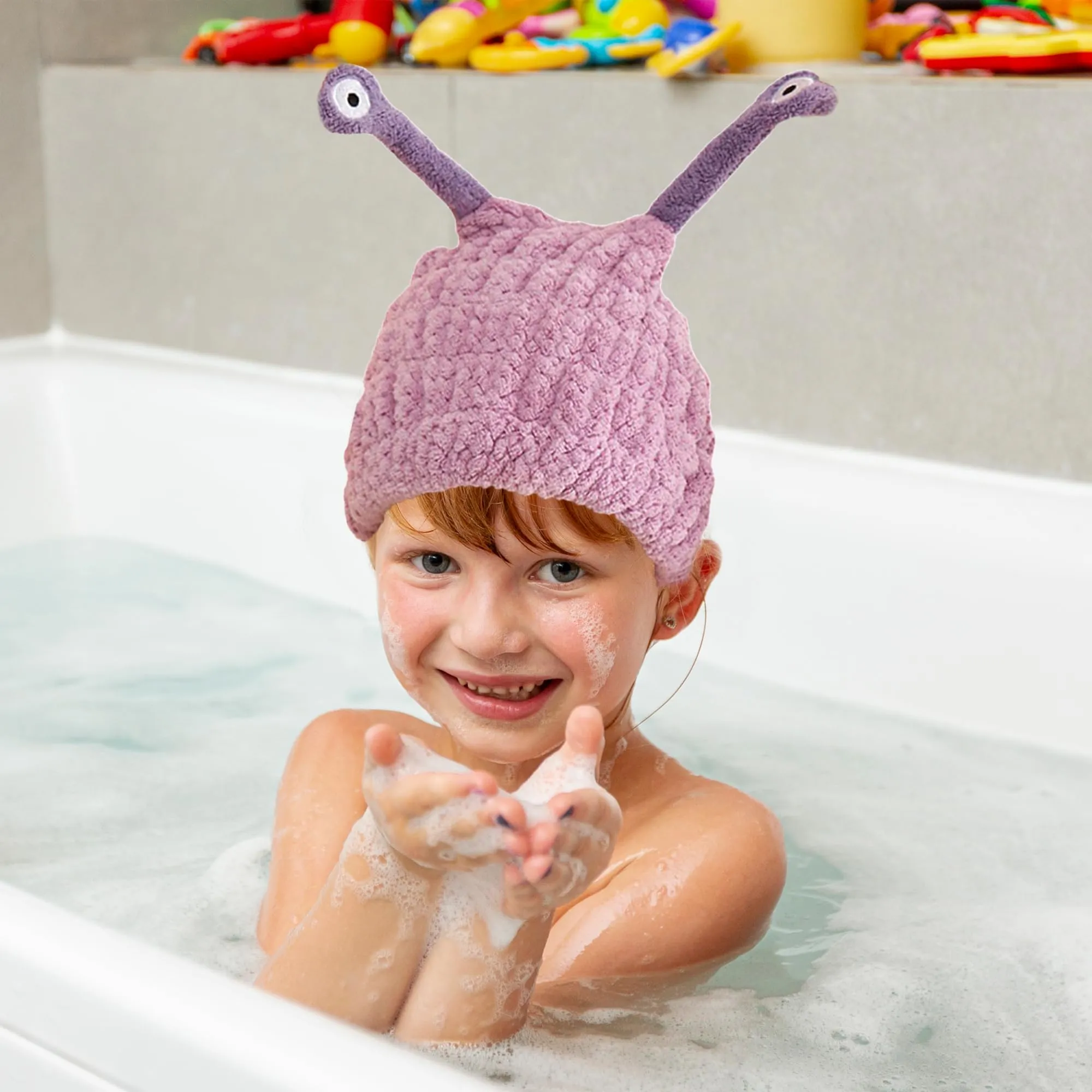 BATTILO PTY Microfiber Hair Drying Towels for Kids,Cute Funny Drying Towel Wrap, Rapid Absorbent Hair Drying Cap Hair Dry Hat Cap for Curly Long & Wet Hair (Purple)