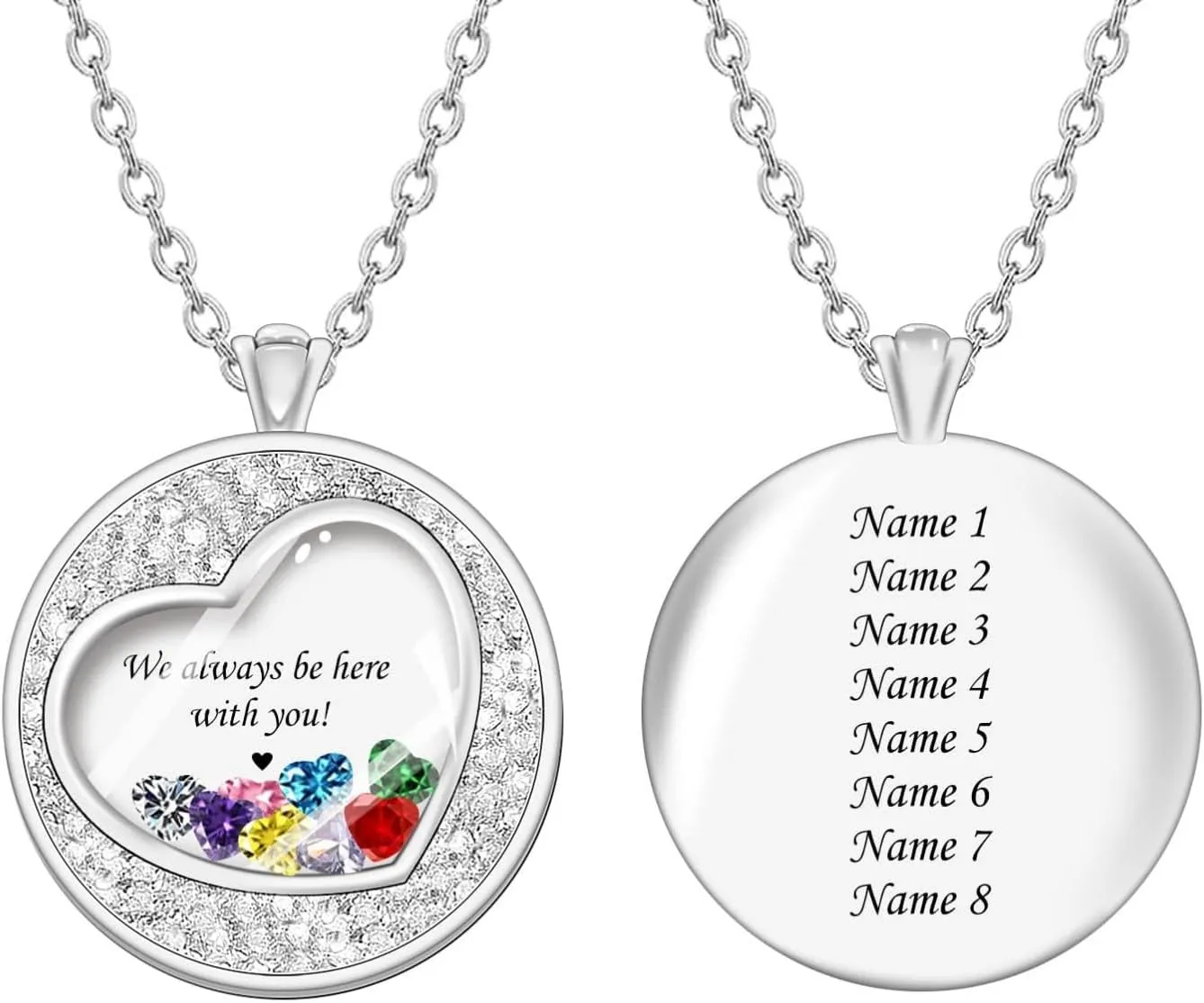 BAUMA AUTO Personalized Mothers Necklace with 1-8 Simulated Birthstones Custom Floating Memory Lockets Necklace Engraved Family Name Necklace Gifts for Women Mom Birthday