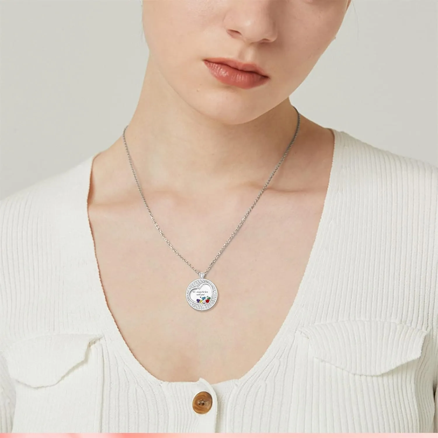 BAUMA AUTO Personalized Mothers Necklace with 1-8 Simulated Birthstones Custom Floating Memory Lockets Necklace Engraved Family Name Necklace Gifts for Women Mom Birthday