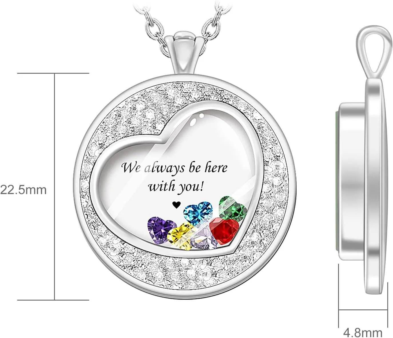 BAUMA AUTO Personalized Mothers Necklace with 1-8 Simulated Birthstones Custom Floating Memory Lockets Necklace Engraved Family Name Necklace Gifts for Women Mom Birthday
