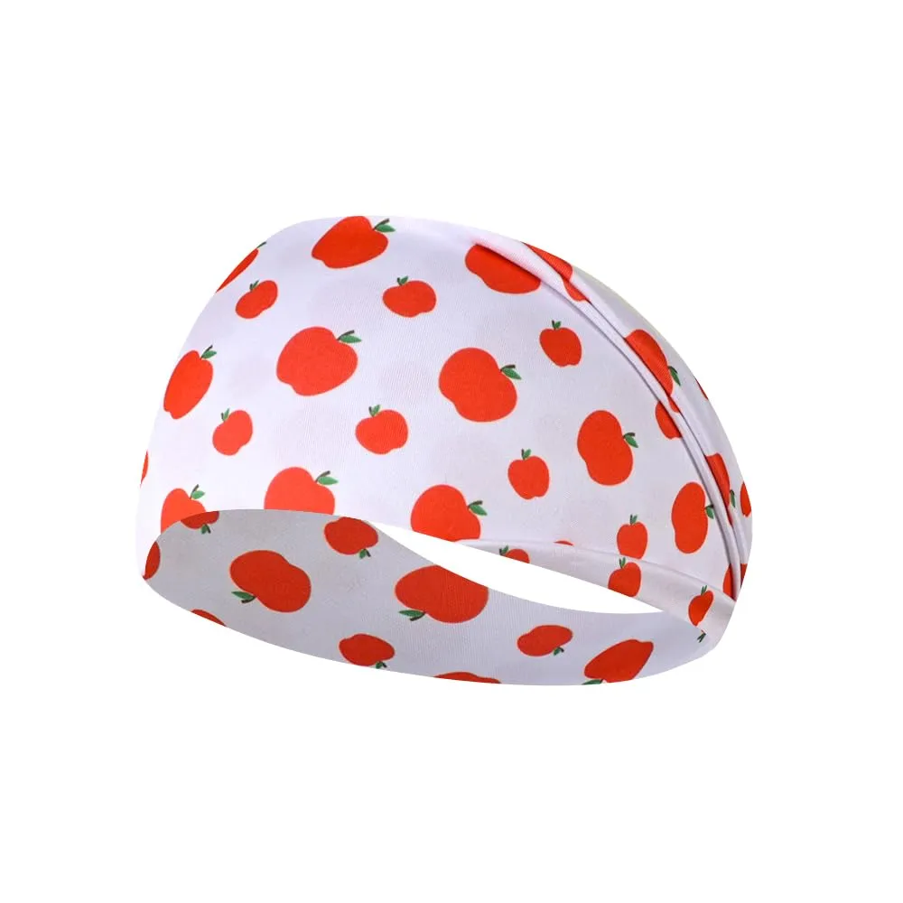 BBTDIN Apple Print Headband Turban Girls Fruits Apple Hair Band Red Apple Pattern Headwear BW88 (White Band, Free Size)